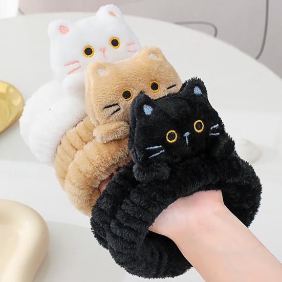 Yousheng 1/3Pcs Cartoon Cat Decor Headbands Coral Fleece Elastic Makeup Face Wash Hair Band Women Spa Headband