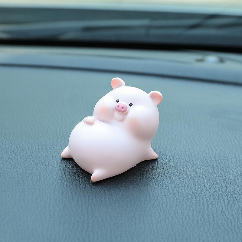 Cute Piggy Girl Figurine Kawaii Cartoon Resin Statue Car Decor Mini Ornament Home Desk Decoration Adorable Animal Doll Gift