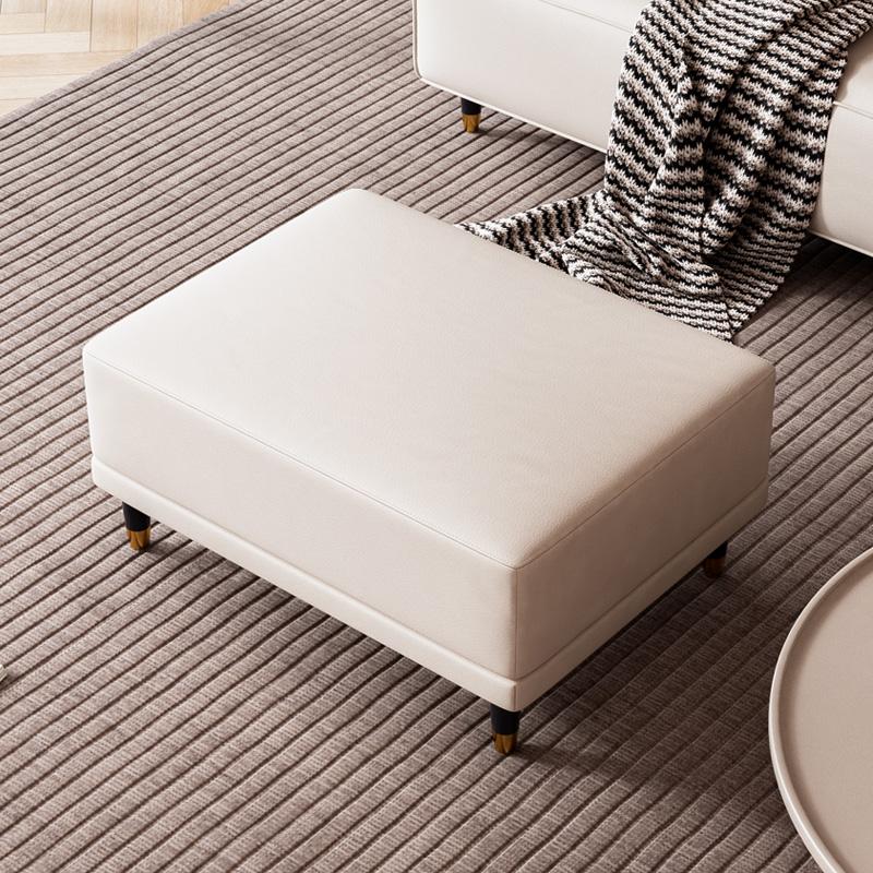 Faux Leather Ottoman Stool with Solid Wood Base, Modern Footrest for Living Room, Adjustable Padded Step Stool Shoe Bench