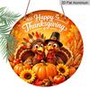2D Flat, 1pc Round Aluminum Hanging Sign, Happy Thanksgiving Cute Cartoon Turkeys Pumpkin Sunflower Maple Wheat Apple Metal Wall Decor, Warm Orange