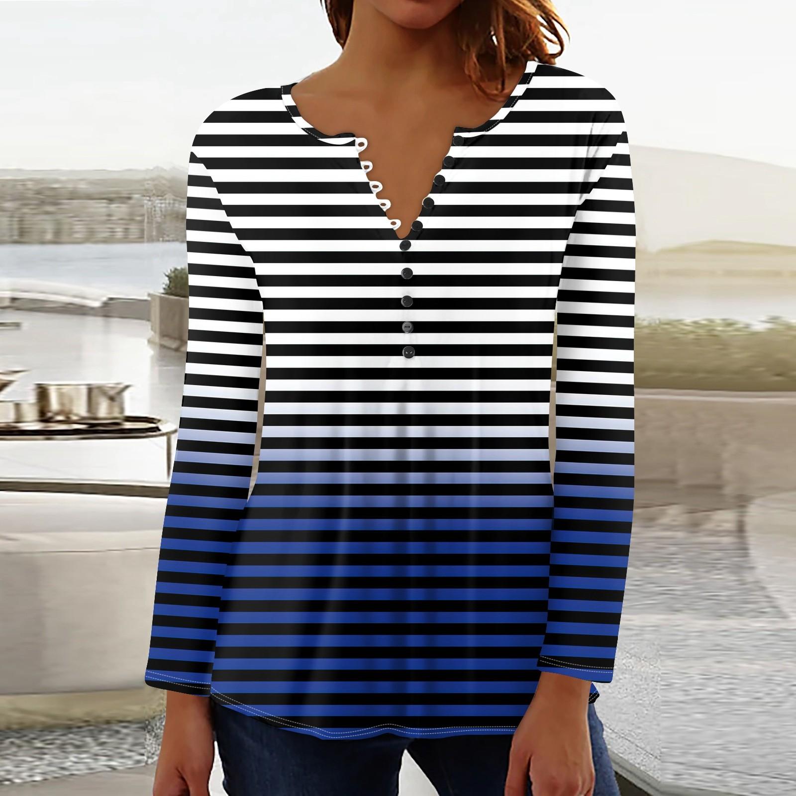 

Женский повседневный топ свободного покроя с длинным рукавом и пуговицами L синий