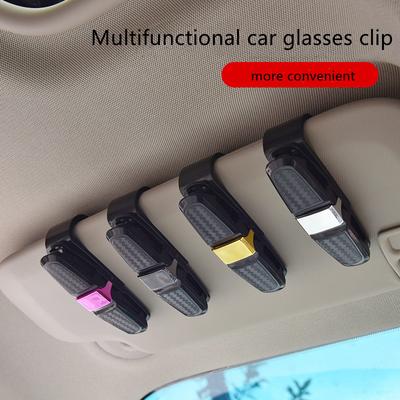 Armação de óculos de sol de carro, clipe de óculos de fibra de carbono, multifuncional, caixa de olhos criativa para carro, cartão, clipe de cabeça dupla a bordo