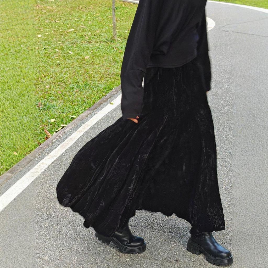 2025 Autumn/Winter Chinese-Style Printed A-Line Midi Swing Skirt for Women - Thick, Stylish, and Elegant