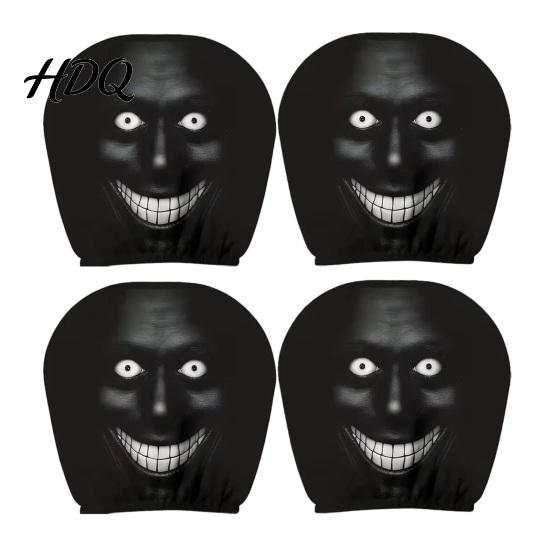 Halloweenové doplňky do interiéru auta 4 ks Potahů opěrek hlavy, Strašidelný obličej ducha Potahy sedadel Zábavné potřeby pro jízdu na párty Ochranný kryt Univerzální Auto dekor