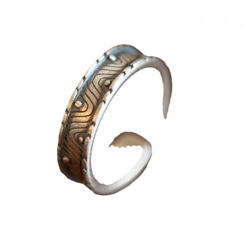 Adjustable Open Ring Men Women Sterling Geometric Wave Vintage Boho