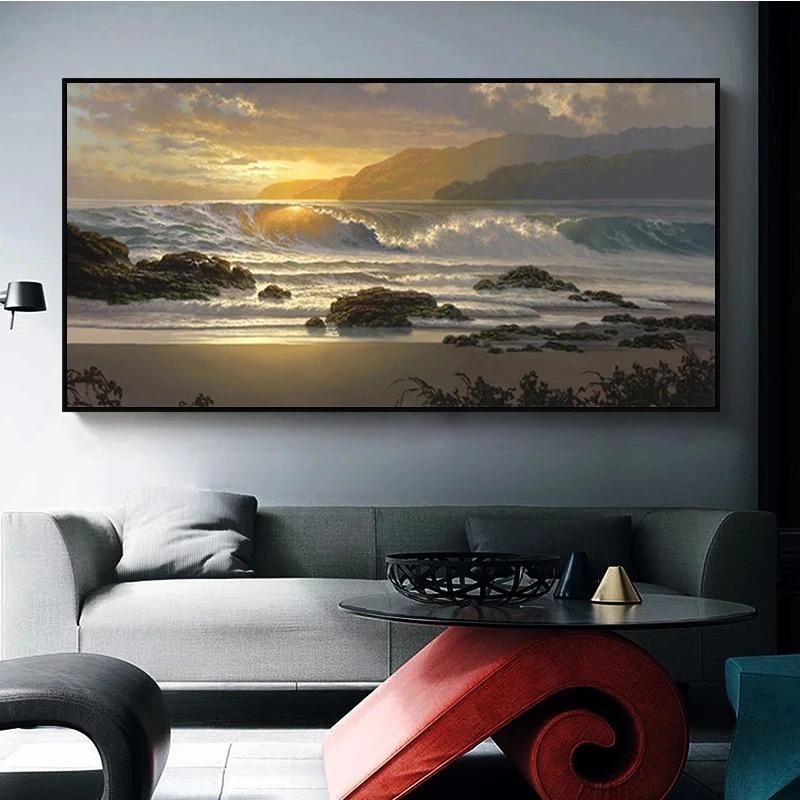 Sunset Beach Landscape Wall Art Canvas Painting Scandinavian Poster and Print Sea Wave Seascape Wall Picture Home Decor Cuadros
