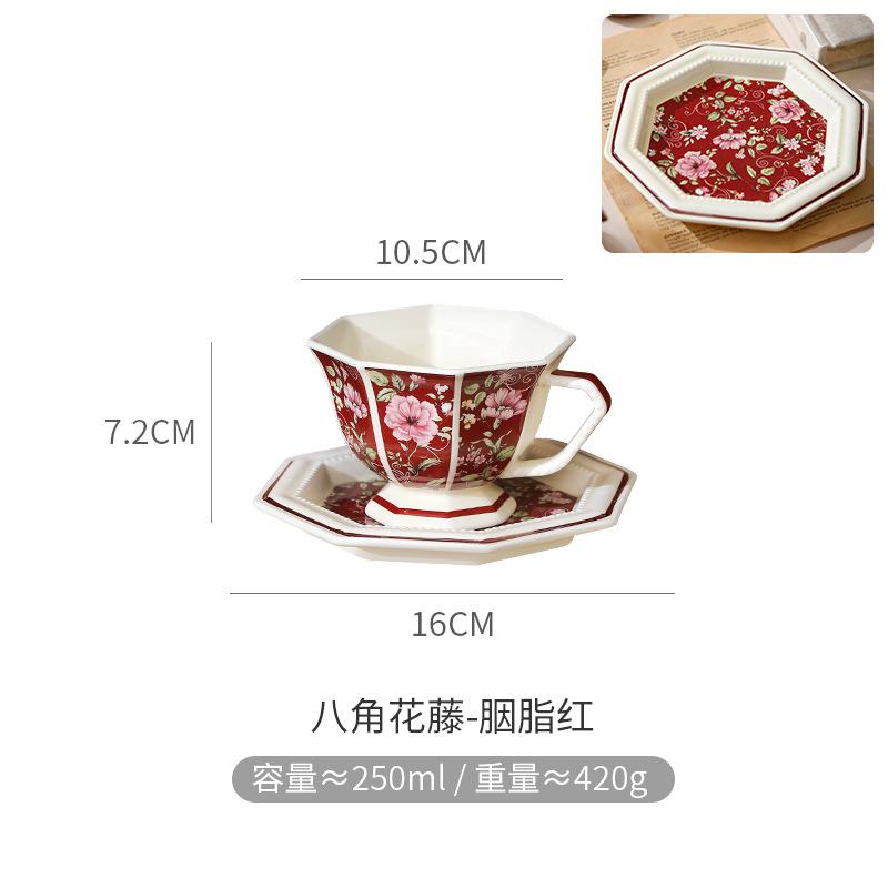 

Chinese-style Retro Ceramic Coffee Cup Afternoon Tea Cup Mug Hand-drawn Flowers Peony Mugs Coffee Cups Set Hexagonal Disc 201-300ml