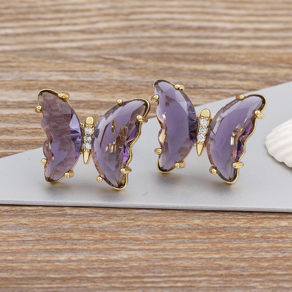 Nidin New Fashion 8 Colors Exquisite Lovely Butterfly Transparent Crystal Zirconia Stud Earrings Feminity Elegant Jewelry Gift