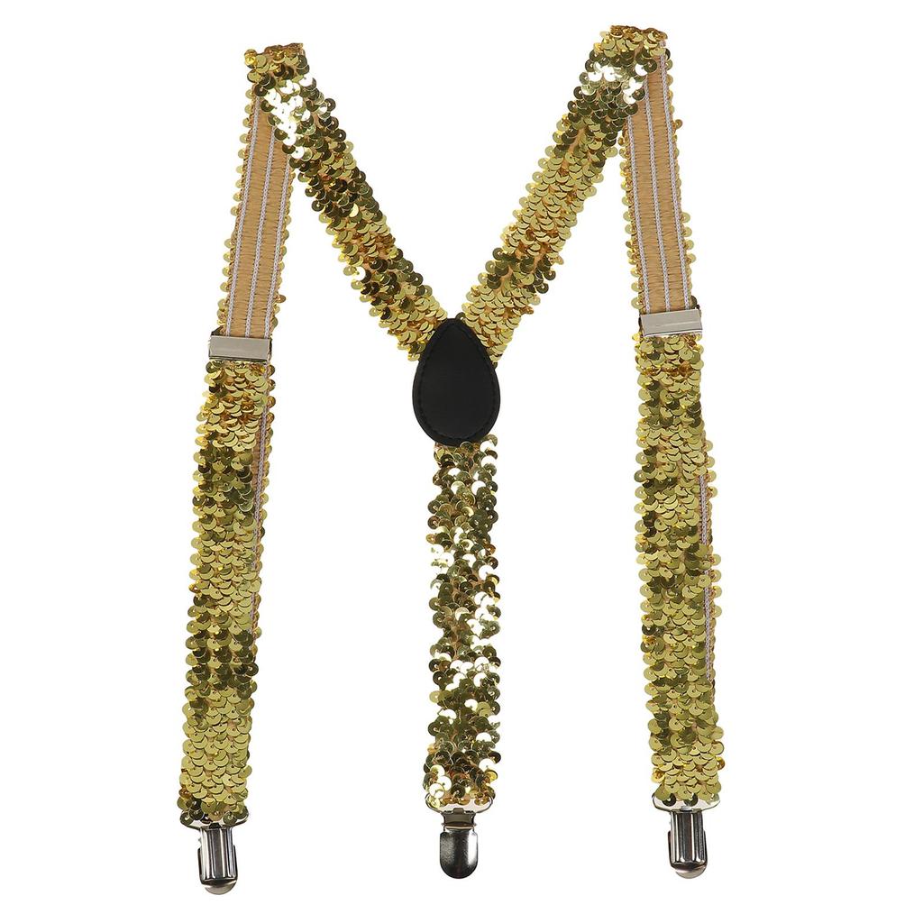 Unisex Sequin Y Back Suspenders 3 Clips Adjustable Elastic Braces