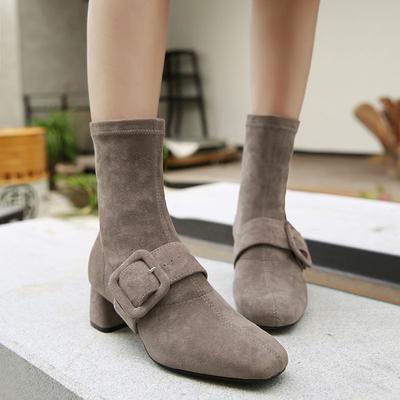Women's Ladies High Heel Flock Mixed Color Short Boots Footwear Shoes Leather Boots Women with Heel Fvg56