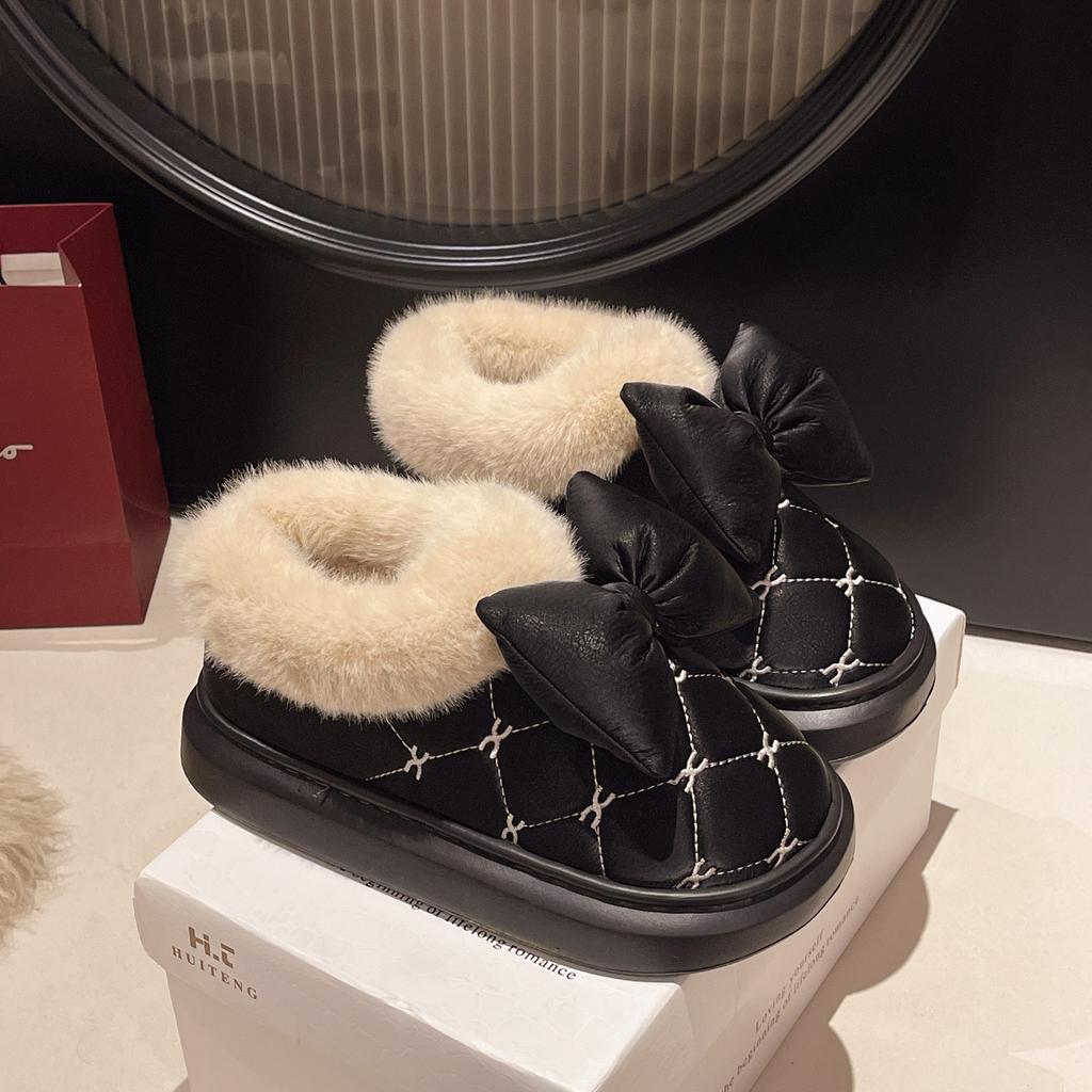 New cotton shoes women's autumn and winter new outer wear fashion bow thick-soled non-slip waterproof velvet warm snow boots