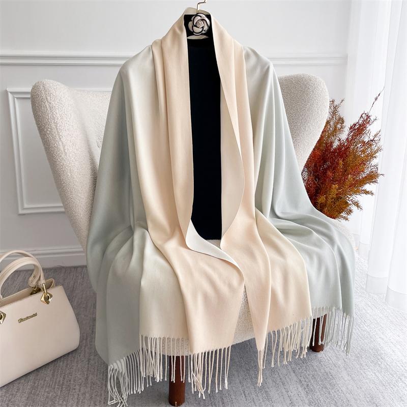 Fashion Solid Cashmere Warm Scarf for Women New Design Pashmina Winter Double Color Shawl Wraps Bufanda Tassel Blanket Poncho