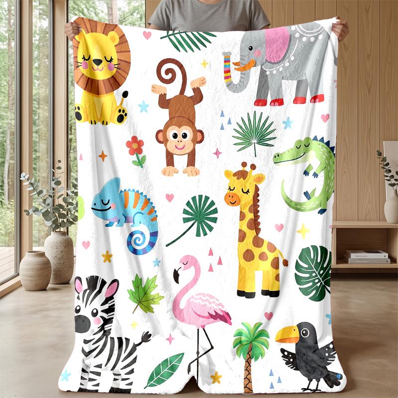 Jungle Cartoon Animals Theme blanket Lightweight Warm Flannel Blanket Decorative Throw Blanket for Home Decoration