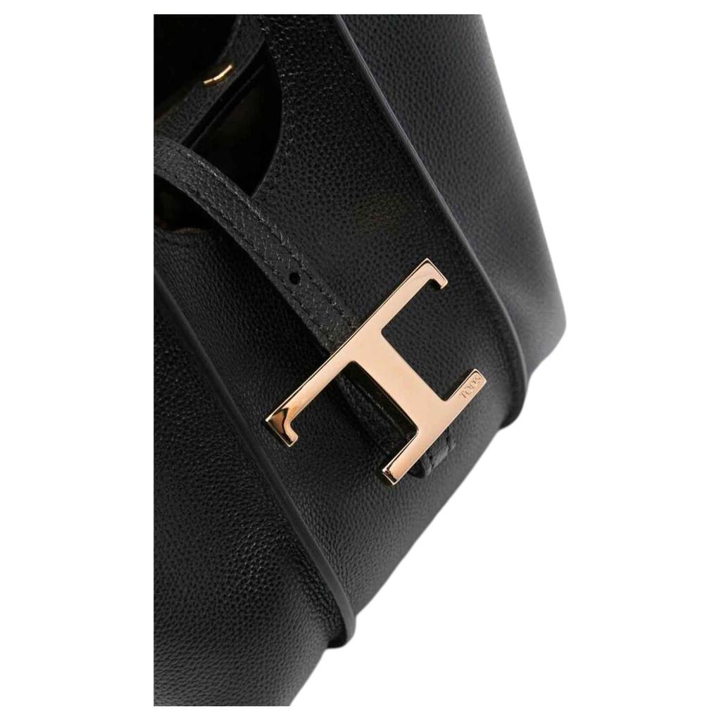 Tods T Timeless Metal T Pendant Leather Handbag Women Handbags Black XBWTSBA0000Q8EB999