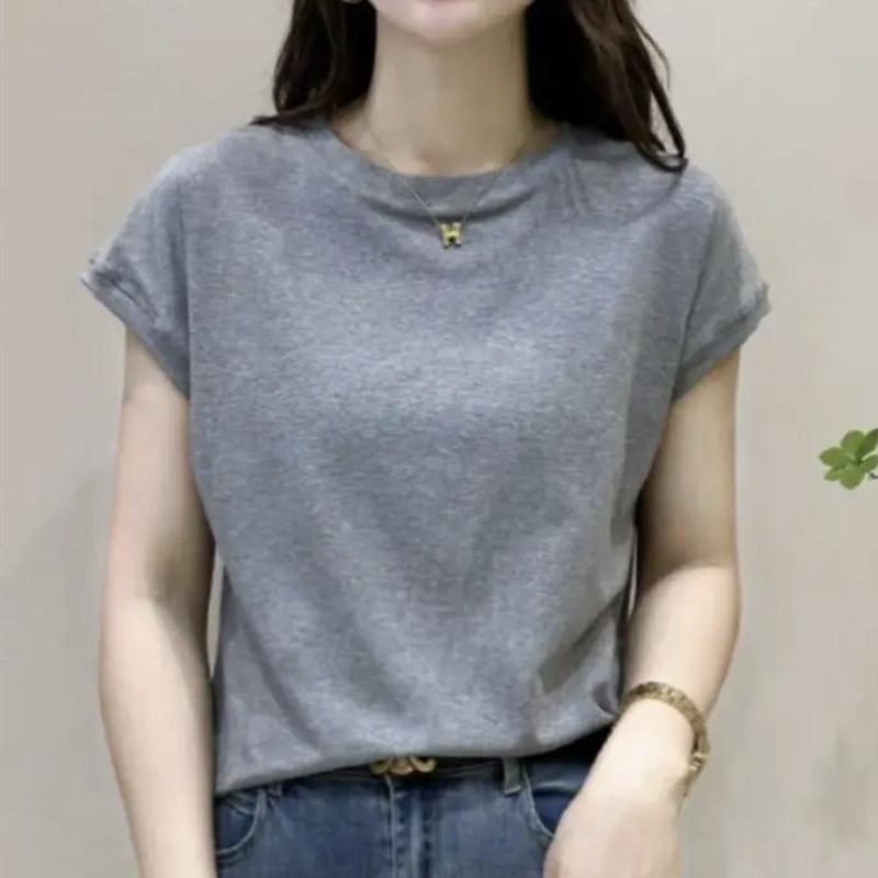 

Женская летняя новая мода, свободный топ с короткими рукавами, женская футболка с круглым вырезом, однотонный дизайн, маленькая женская футболка с летающими рукавами 2XL