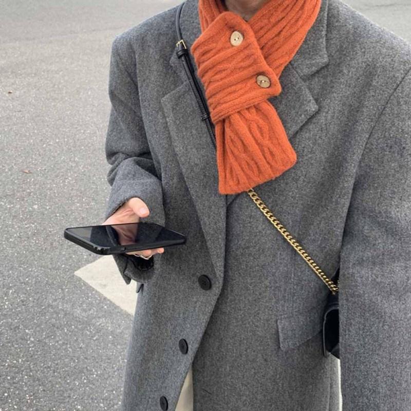 Damen Kleiner Schal Einfache Mode Einfarbig Warm Nackenschutz Mehrfarbig Knopf Gestrickter Schal