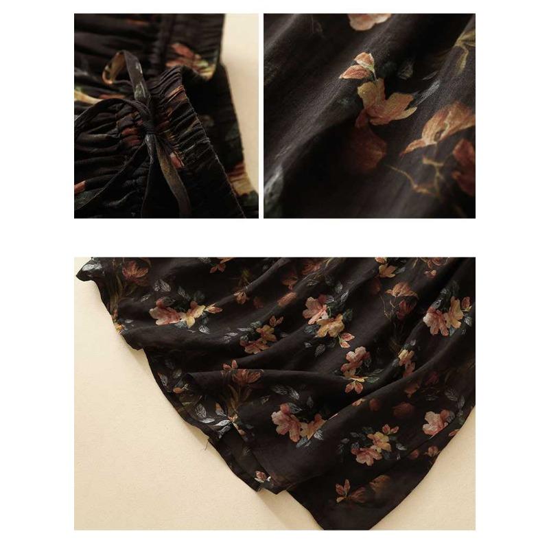 Floral Vintage Big Hem Airy Flowing Plus Lined Half-body Skirt