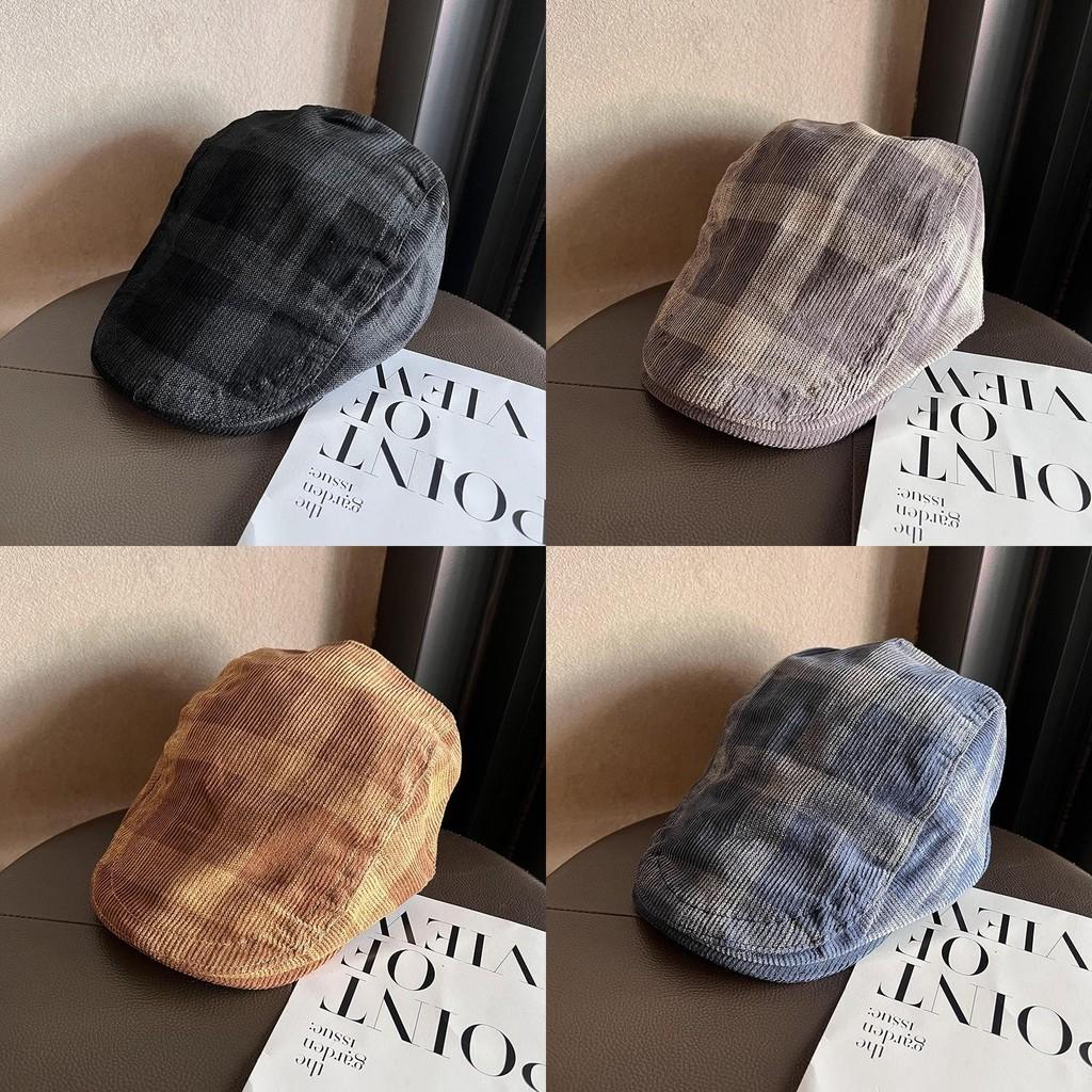 Vintage Style Corduroy Plaid Beret With Sun Shade And Warmth For Urban Fashion Enthusiasts
