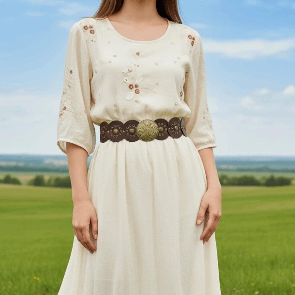 Zinc Zinc Alloy Ethnic Style Rivet Belt Y2K Disc PU Hollow Waistband Vintage Concho Wide Belt Waist Seal