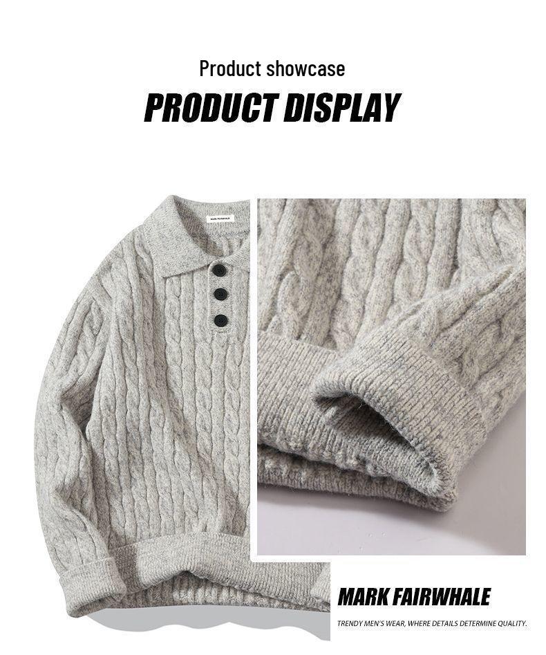 Mr. NR Men's Light Luxury Casual Polo Shirt - Solid Color, Fine Stripe, Brushed Knit Sweater