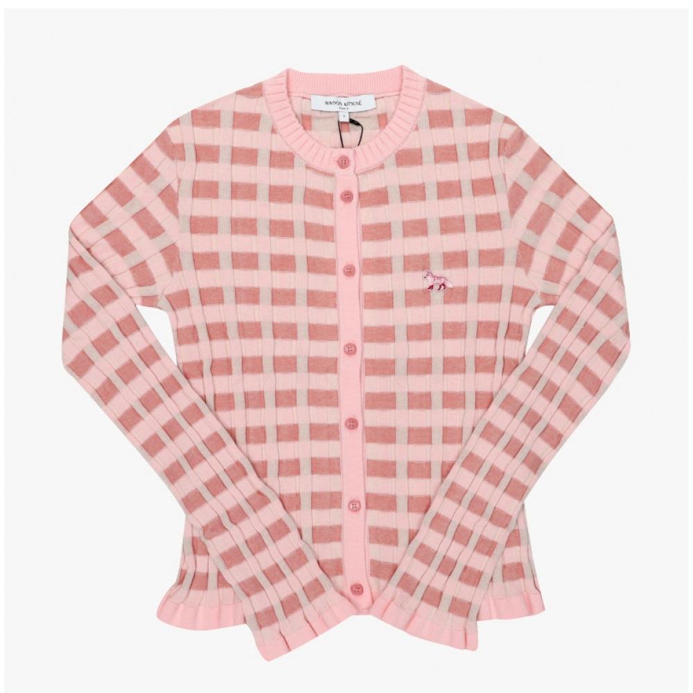 MaiSon KitSun Baby Fox Patch Check Rib V Neck Women S Cardigan Ow00503kt1120