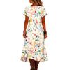 Fashionable women's summer V-neck short sleeved retro floral print beach dress