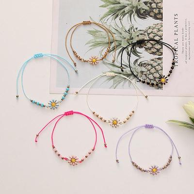 Lovely Flowers String Rope Bracelets Charm Boho Crystal Beaded Bracelets Gift For Friends Women Shiny Summer Holiday Jewelry