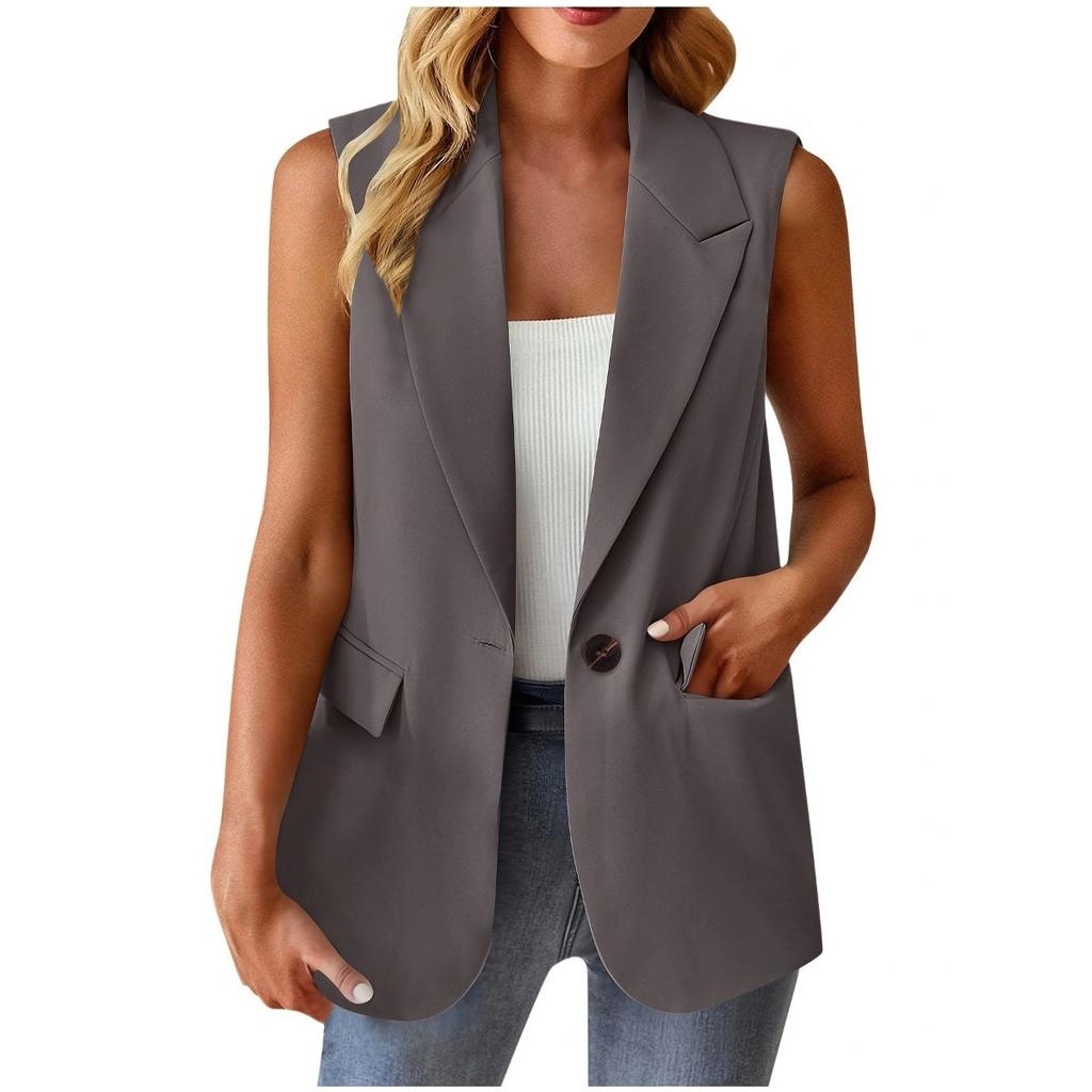Women's Casual Solid Color Button Blazer Vest Outerwear
