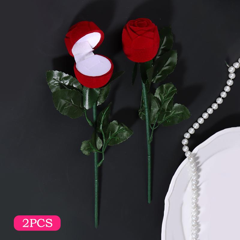 Flocked Heart Shaped Rose Ring Box Velvet Engagement Display for Marriage Proposal Valentines Day Party