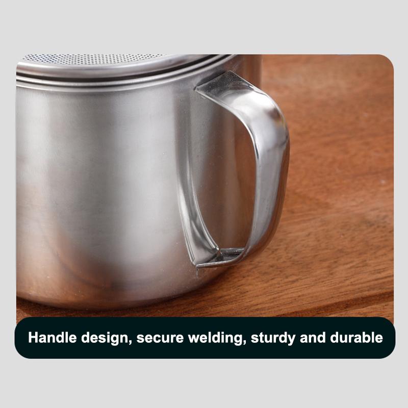 Glass Lid Bacon Grease Container Deep Fryer 1.3L Keeper With Handle Easily Refill Filter Pot Grease Strainer , With Glass Lid