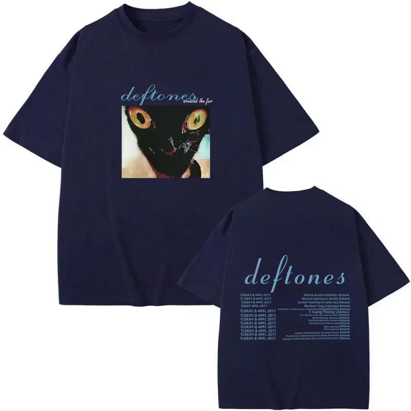 Fashion Deftones Around T-Shirt Hip Hop Rock Band The Fur Tour Band Concert Cat Graphic T-shirts Thick Cotton Quality T Shirt