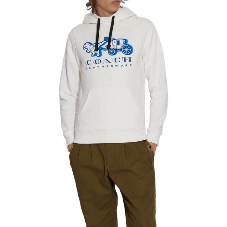 Coach Letter Print Hooded Pullover Long Sleeve Sweatshirt Men Sweatshirt White C1080-WHT