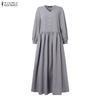 ZANZEA Women Casual V-Neck Loose Long Sleeve Solid Long Dress