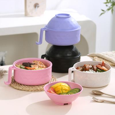 New Microwave Ramen Bowl Cooker Set Wheat Straw Instant Noodles Bowl with Handles Ramen Noodle Cooker with Spoon Chopsticks Fork