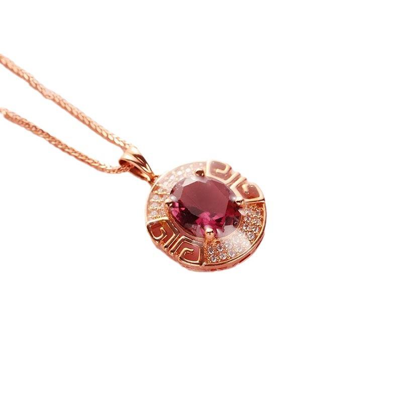 Exquisite Russian Purple Gold Smoke-Colored Gemstone Pendant, Court Style Egg Surface Pattern Pendant, Rose Gold-Plated Jewelry For Women