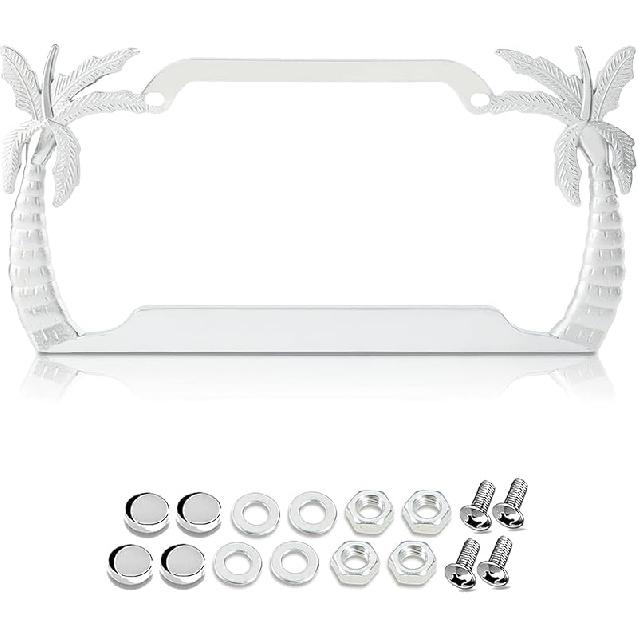 Chrome Palm Tree License Plate Frame For Women, Cute Hawaiian Beach License Plate Frames With Palm Trees