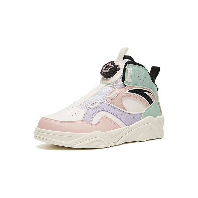Anta High-Top Non-Slip Wear-Resistant Skate Shoes Kids Sneakers White Pink 322318008H-1
