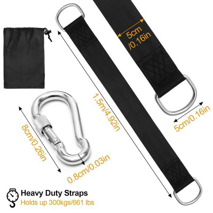 Sangles de suspension pour balançoire 2 pièces 1,5 m avec mousquetons — Nylon &amp; inox, Heavy Duty