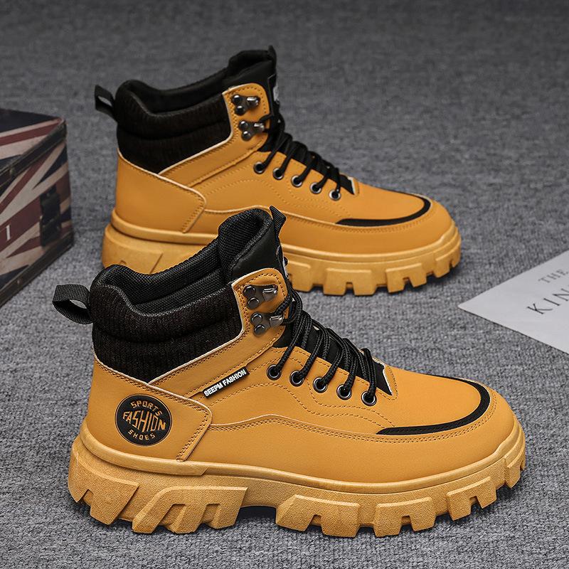Men's Shoes Autumn Non-slip and Wear-resistant Outdoor Work High-top Outdoor Tooling Shoes Yellow New Men's Sports Martin Boots