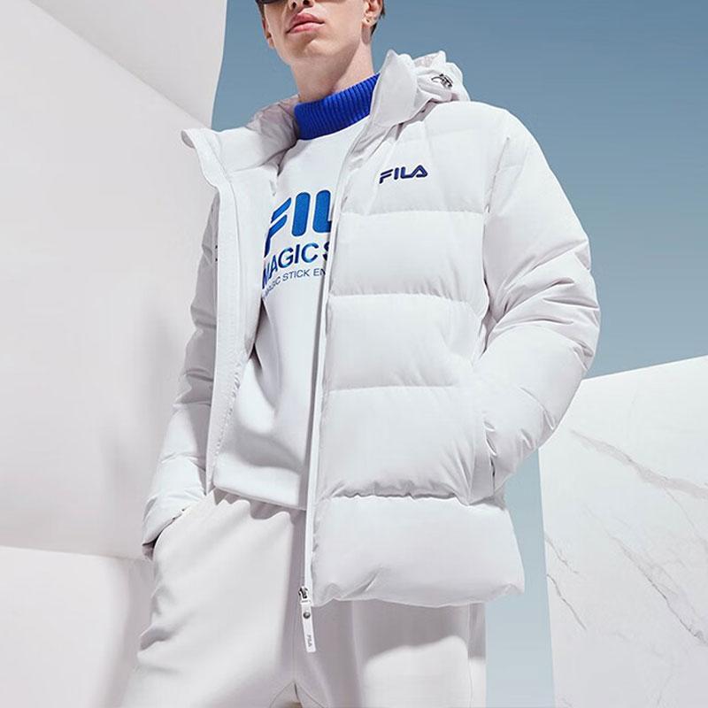Fila Fleece Logo Print Hooded Warm Thick Down Jacket Men Outerwear Standard-White F51M349901A-WT
