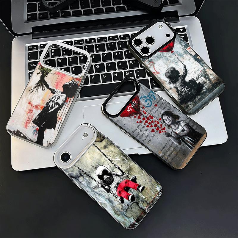 B-Banksy Kunst Graffiti Künstler Weiche Handyhülle für iPhone 15 16 17 Pro Max 17Air 16E 14 Plus 13 12 Mini Stoßfeste Hülle Rückseite