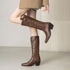 Brown Black Women Knee High Boots High Block Heel Big Size 46