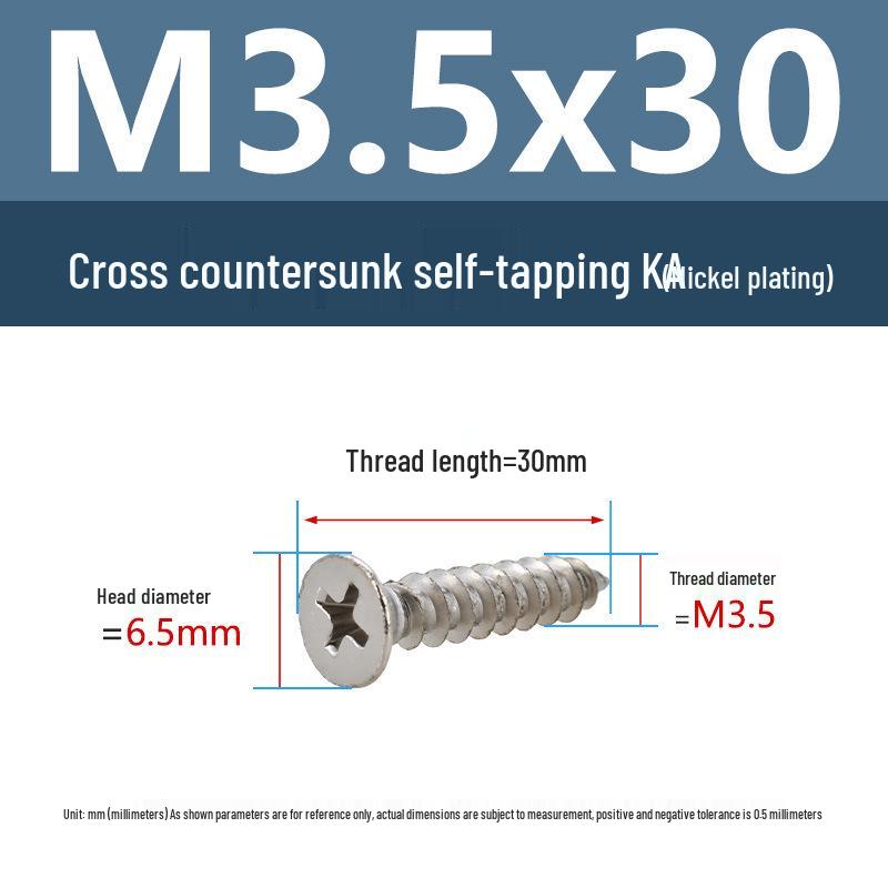 YiguYigu Nickel-Plated Phillips Flat Head Self-Tapping Screws M1-M5, Carbon Steel