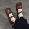 Johnature Retro Genuine Leather Square Toe Flat Shoes Soft Sole Handmade Solid Color Women's Shoes