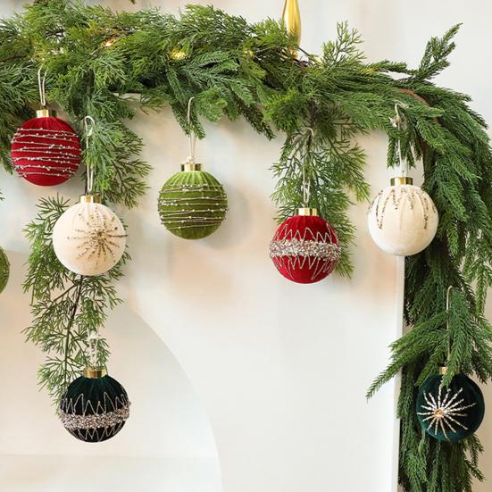 12 Pcs Velvet Glitter Christmas Ball Ornaments 3.15" Shatterproof Flocked Sequin Balls Christmas Tree Ornaments for Indoor Outdoor Holiday Party Decor