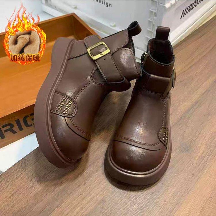 

Модные короткие ботинки для девочек 2025 зима новые хлопковые ботинки детские ботинки Мартин модная пряжка на ремне кожаные ботинки для мальчиков и девочек тренд 37 yards inner length 22.8