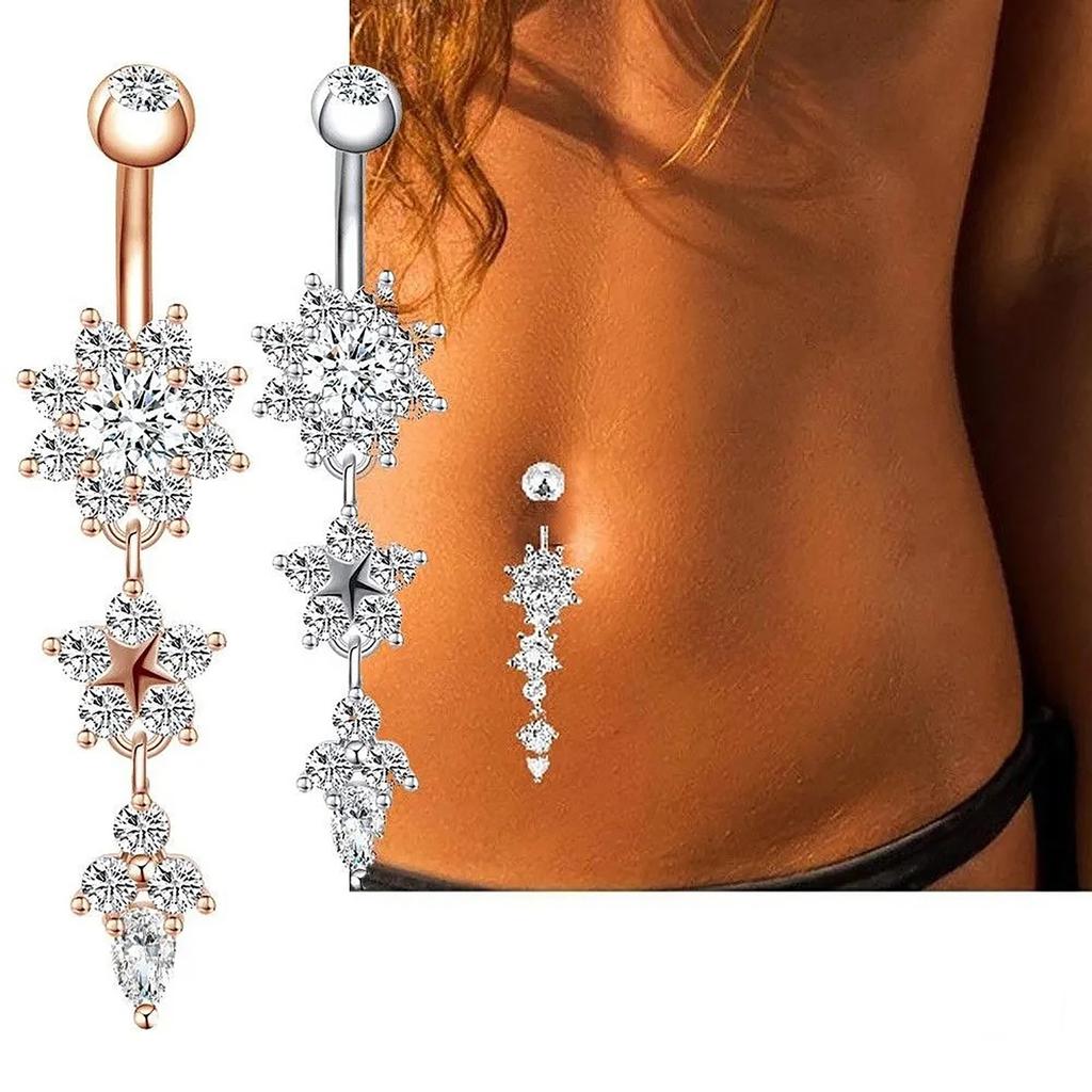 Stainless Steel Gold And Rose Gold Navel Ring, Body Piercing Jewelry For An Elegant Look