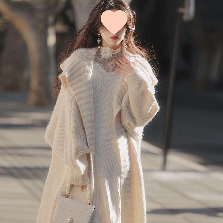 French Retro Knit Cardigan: Turn-Down Collar, Loose Fit, Mid-Length, Autumn/Winter Style