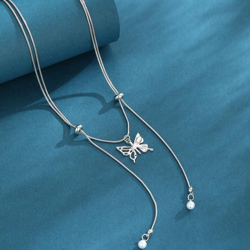 Style New Fashionable Butterfly Pearl Necklace With Adjustable Length And Tassels Unique