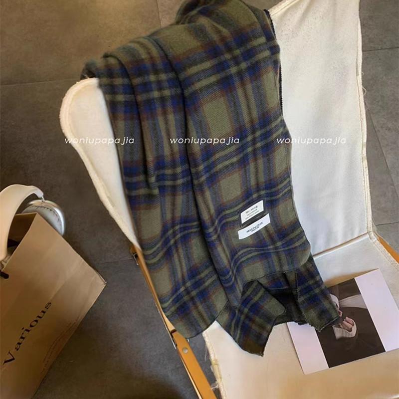 Green retro plaid scarf women s winter 2022 new versatile high-end warm long shawl fashion scarf зелёный